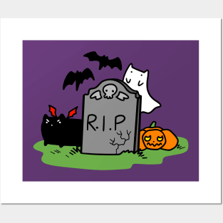 Headstone with Spooky Cats Posters and Art